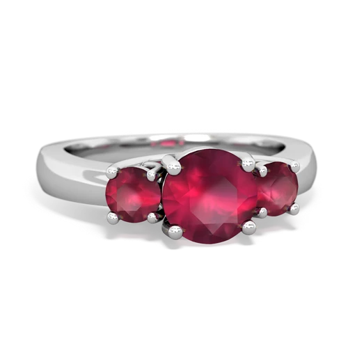 Genuine Ruby with Genuine Ruby and Lab Created Alexandrite Three Stone Trellis ring