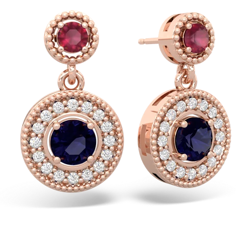 ruby-sapphire halo earrings
