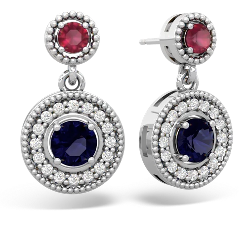 ruby-sapphire halo earrings