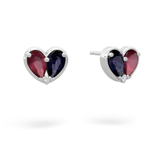 ruby-sapphire one heart earrings