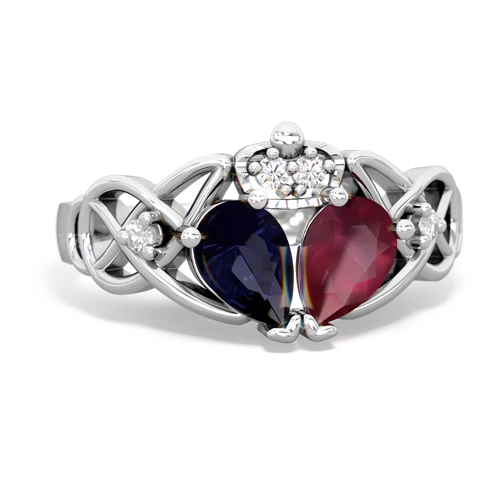 Ruby Genuine Ruby with Genuine Sapphire Two Stone Claddagh ring Ring