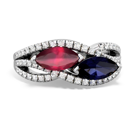 ruby-sapphire double heart ring