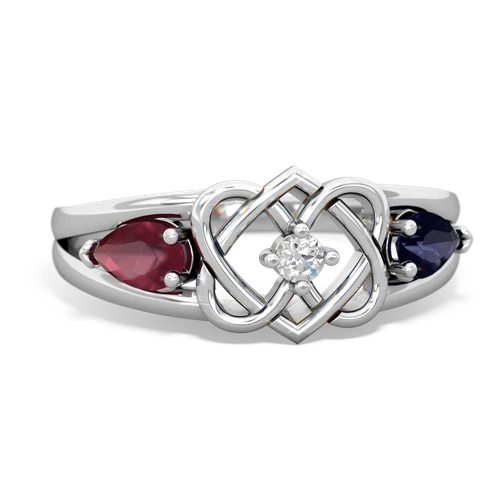 ruby-sapphire double heart ring