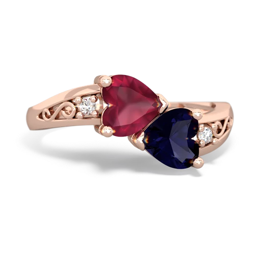 Ruby Genuine Ruby with Genuine Sapphire Snuggling Hearts ring Ring