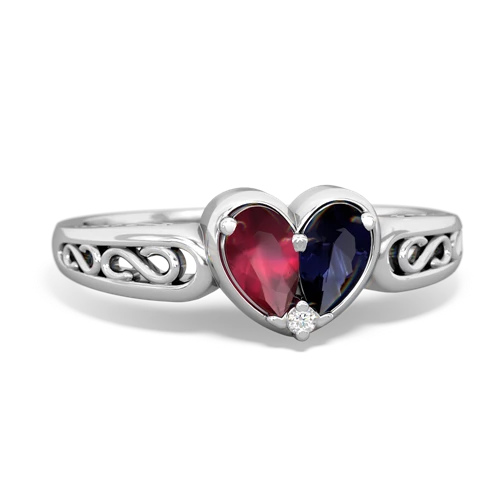 Ruby Genuine Ruby with Genuine Sapphire filligree Heart ring Ring