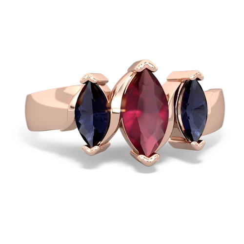 Ruby Genuine Ruby with Genuine Sapphire and Genuine Pink Tourmaline Three Peeks ring Ring