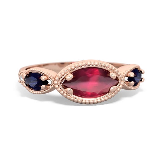Ruby Genuine Ruby with Genuine Sapphire and  Antique Style Keepsake ring Ring