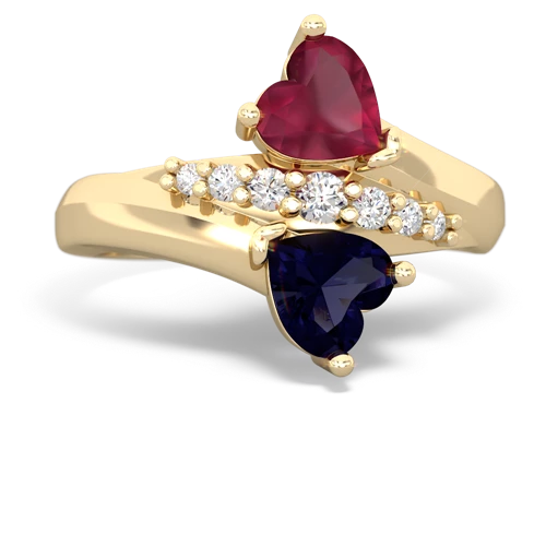 Ruby Genuine Ruby with Genuine Sapphire Heart to Heart Bypass ring Ring