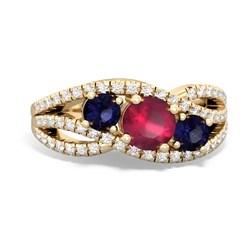 ruby-sapphire three stone pave ring