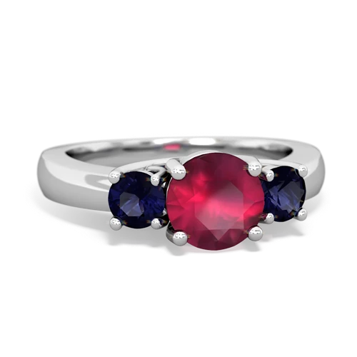 Genuine Ruby with Genuine Sapphire and Genuine Ruby Three Stone Trellis ring