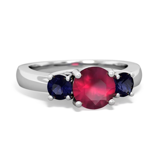 Ruby Genuine Ruby with Genuine Sapphire and Genuine Pink Tourmaline Three Stone Trellis ring Ring