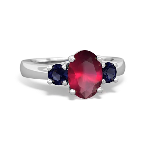 Ruby Genuine Ruby with Genuine Sapphire Three Stone Trellis ring Ring
