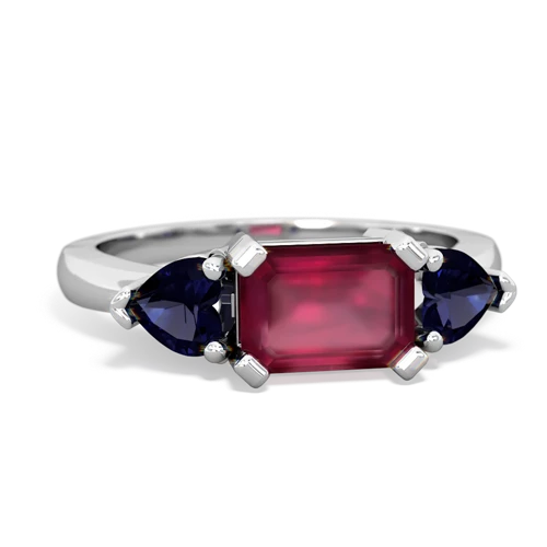 Genuine Ruby with Genuine Sapphire and Genuine Sapphire Three Stone ring