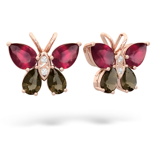 ruby-smoky quartz butterfly earrings