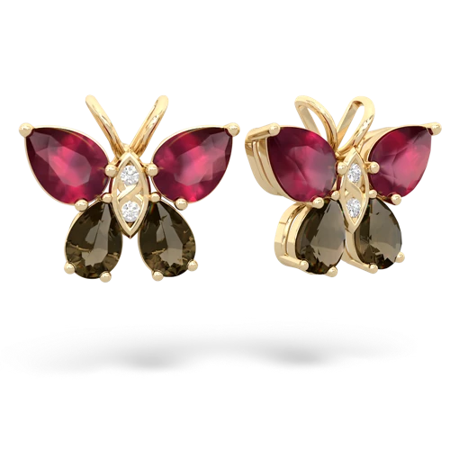ruby-smoky quartz butterfly earrings