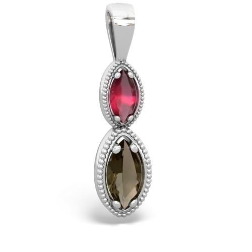 ruby-smoky quartz antique milgrain pendant