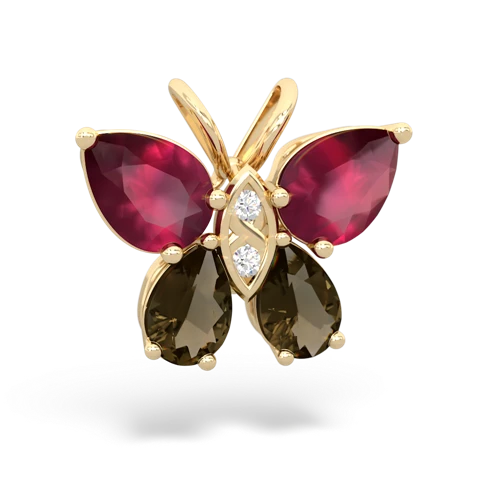 ruby-smoky quartz butterfly pendant