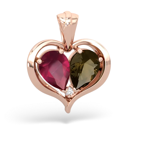 ruby-smoky quartz half heart whole pendant