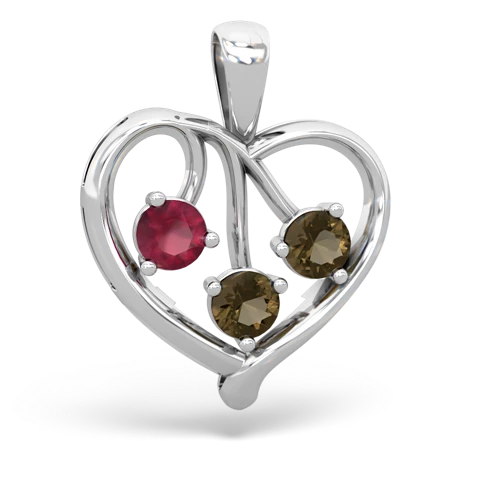 Ruby Genuine Ruby with Genuine Smoky Quartz and Genuine Garnet Glowing Heart pendant Pendant