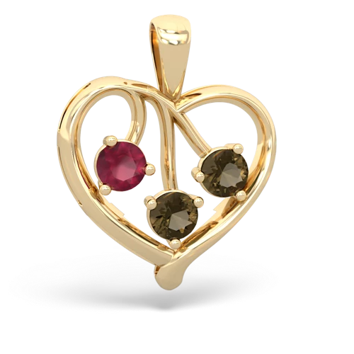 ruby-smoky quartz love heart pendant