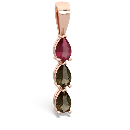 Genuine Ruby with Genuine Smoky Quartz and Lab Created Ruby Three Stone pendant