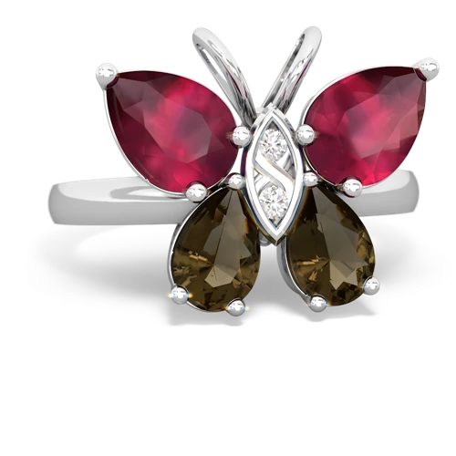 ruby-smoky quartz butterfly ring