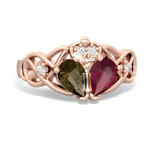 ruby-smoky quartz claddagh ring