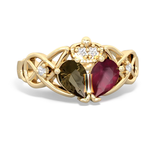 ruby-smoky quartz claddagh ring