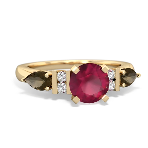 Ruby Genuine Ruby with Genuine Smoky Quartz and Genuine Garnet Engagement ring Ring