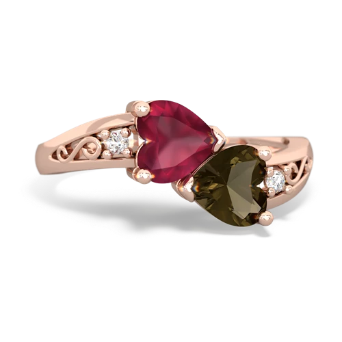 ruby-smoky quartz filligree ring