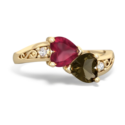 ruby-smoky quartz filligree ring