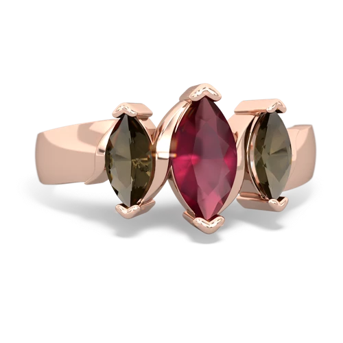 Ruby Genuine Ruby with Genuine Smoky Quartz and Genuine Garnet Three Peeks ring Ring