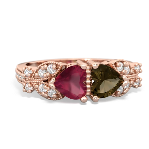 ruby-smoky quartz keepsake butterfly ring