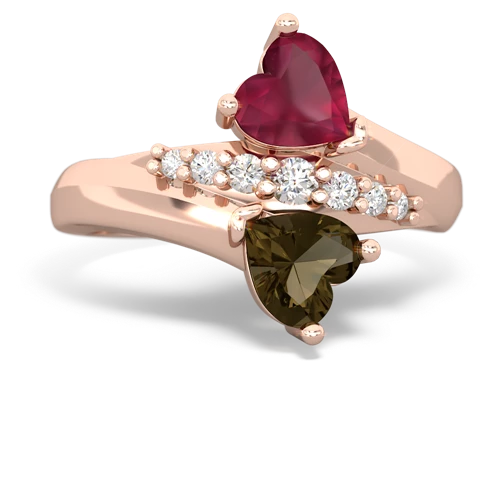ruby-smoky quartz modern ring