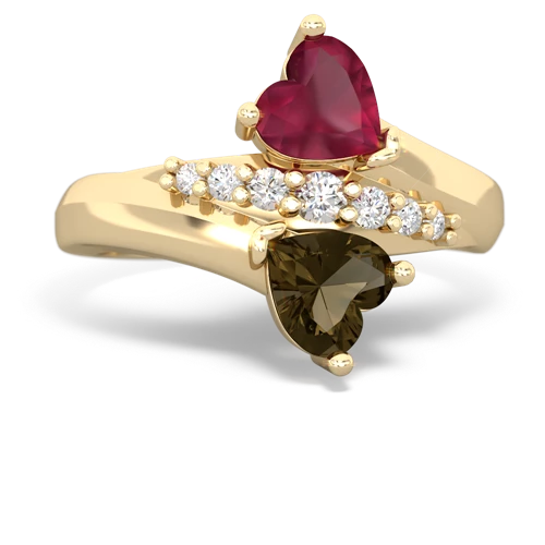 ruby-smoky quartz modern ring