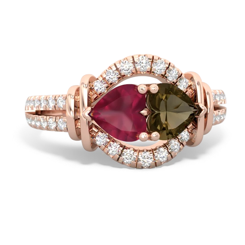 ruby-smoky quartz pave keepsake ring