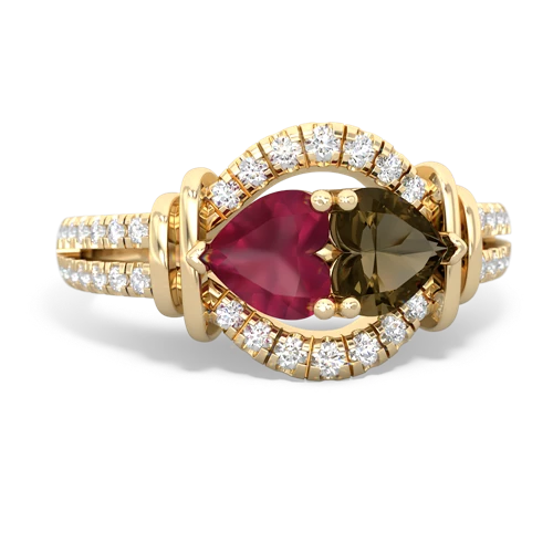ruby-smoky quartz pave keepsake ring