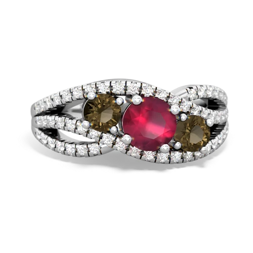 ruby-smoky quartz three stone pave ring