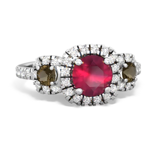 ruby-smoky quartz three stone regal ring