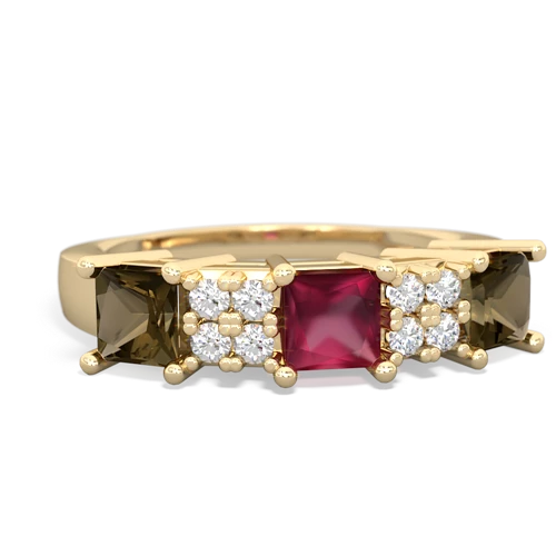 Ruby Genuine Ruby with Genuine Smoky Quartz and Genuine Garnet Three Stone ring Ring