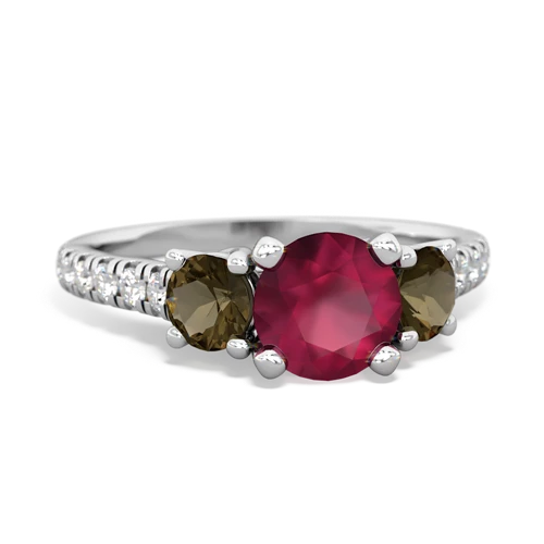 Ruby Genuine Ruby with Genuine Smoky Quartz and Genuine Garnet Pave Trellis ring Ring