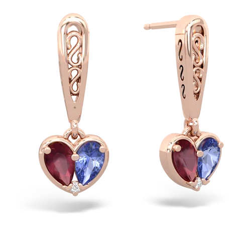 ruby-tanzanite filligree earrings