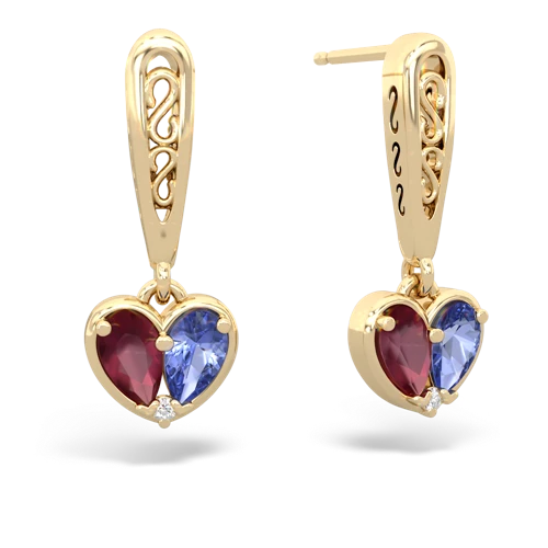 ruby-tanzanite filligree earrings