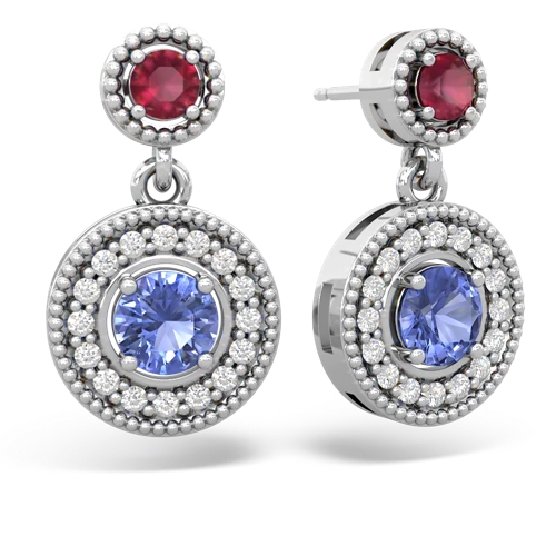 Ruby Genuine Ruby with Genuine Tanzanite Halo Dangle earrings Earrings