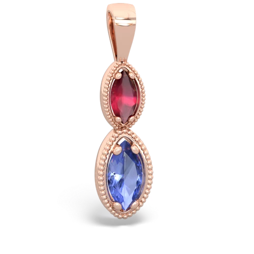 Ruby Genuine Ruby with Genuine Tanzanite Antique-style Halo pendant Pendant