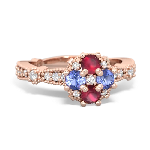 Ruby Genuine Ruby with Genuine Tanzanite Milgrain Antique Style ring Ring