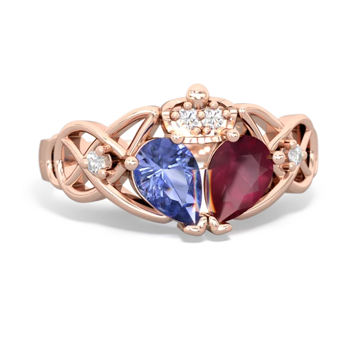 Ruby Genuine Ruby with Genuine Tanzanite Two Stone Claddagh ring Ring