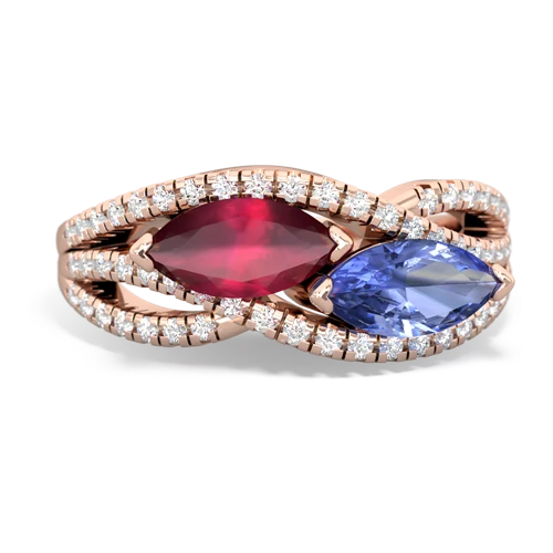 ruby-tanzanite double heart ring