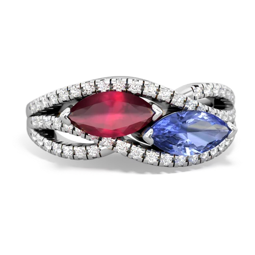 ruby-tanzanite double heart ring