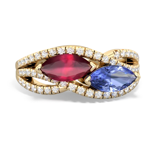 ruby-tanzanite double heart ring